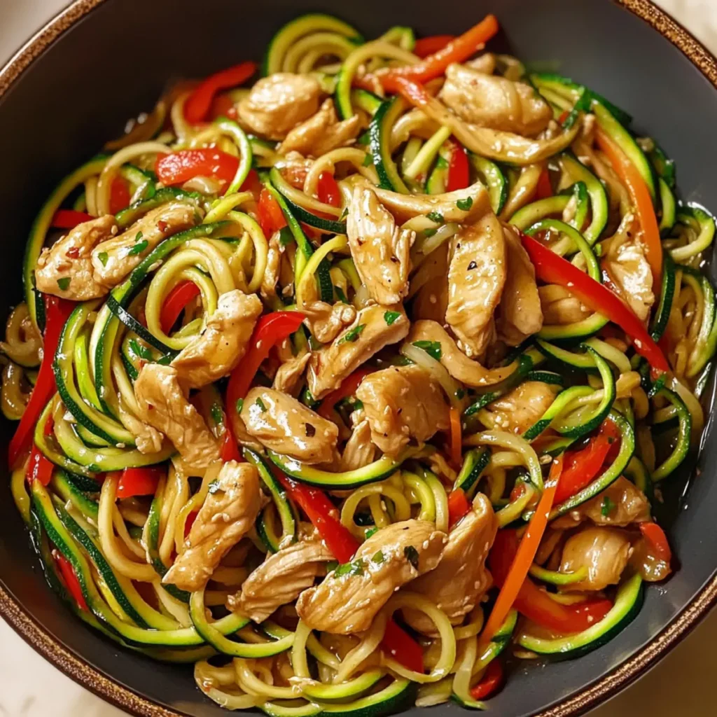 Garlic Chicken Zucchini Noodles Stir Fry