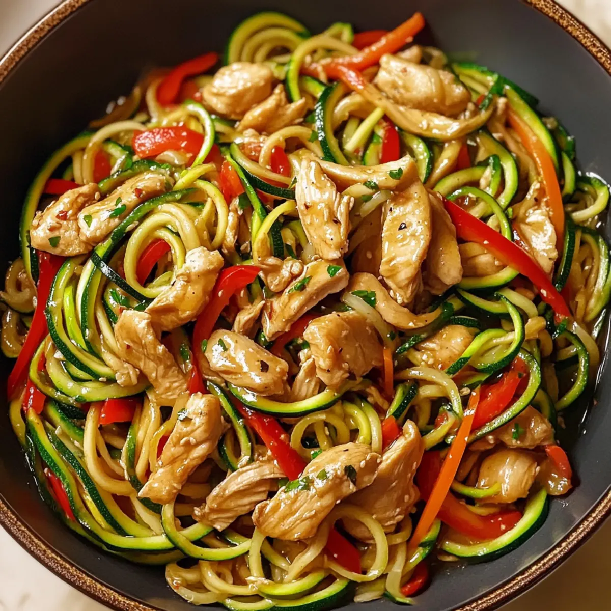 Garlic Chicken Zucchini Noodles Stir Fry