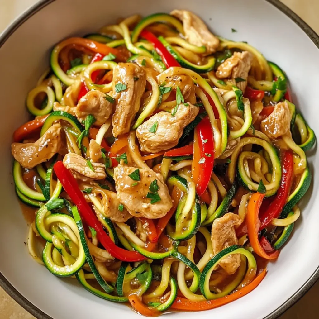 Garlic Chicken Zucchini Noodles Stir Fry