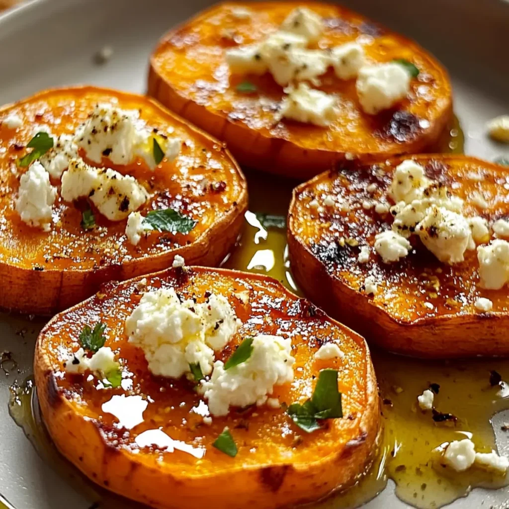 Roasted Sweet Potato Rounds with Honey & Feta