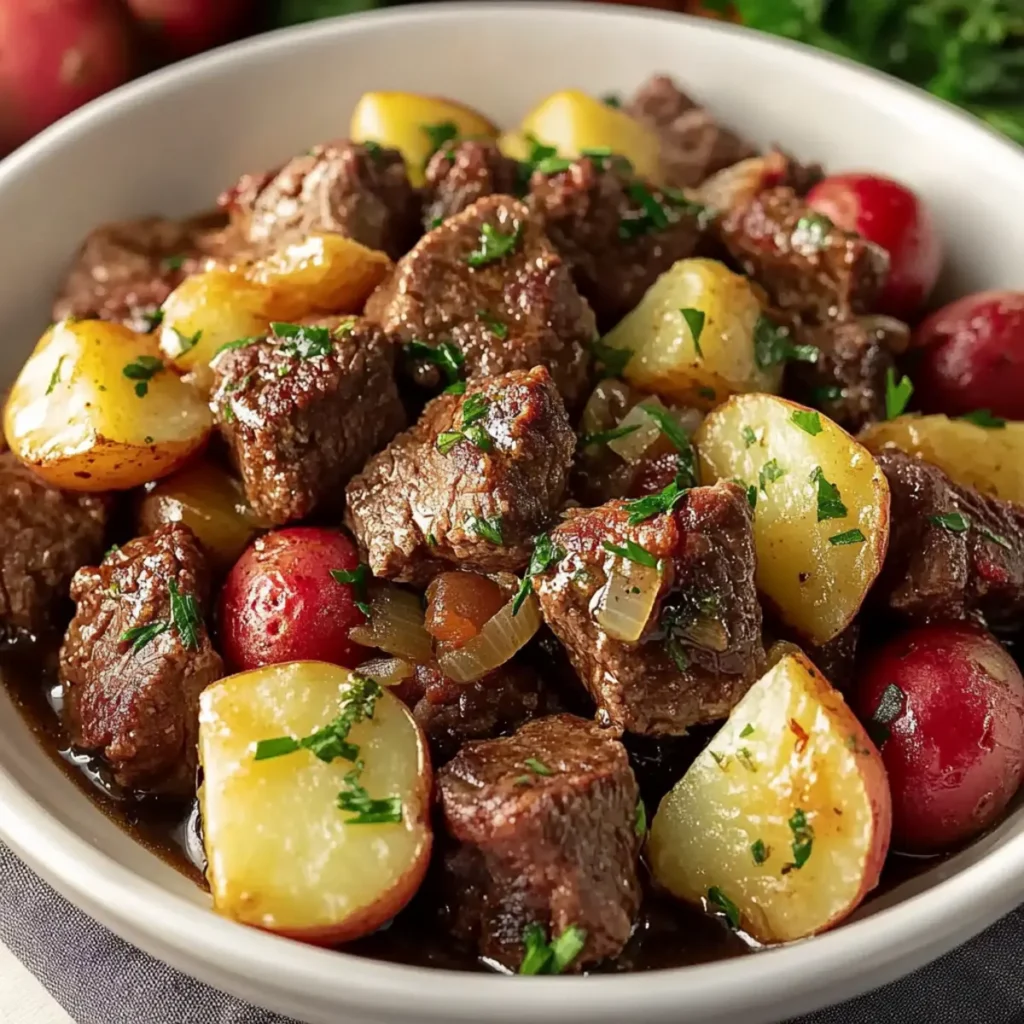Slow Cooker Garlic Butter Beef Bites & Potatoes