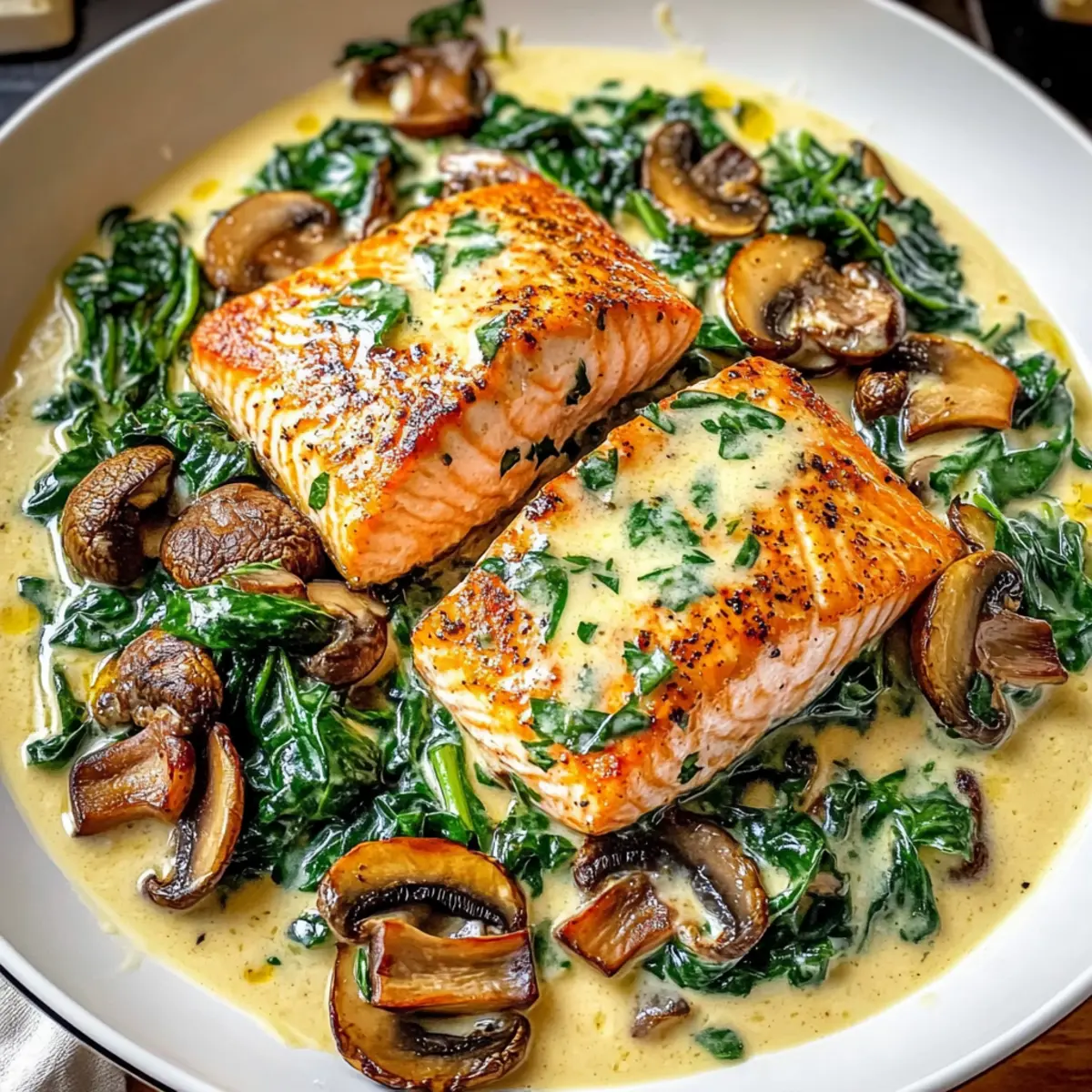 Garlic Butter Salmon with Spinach and Mushrooms