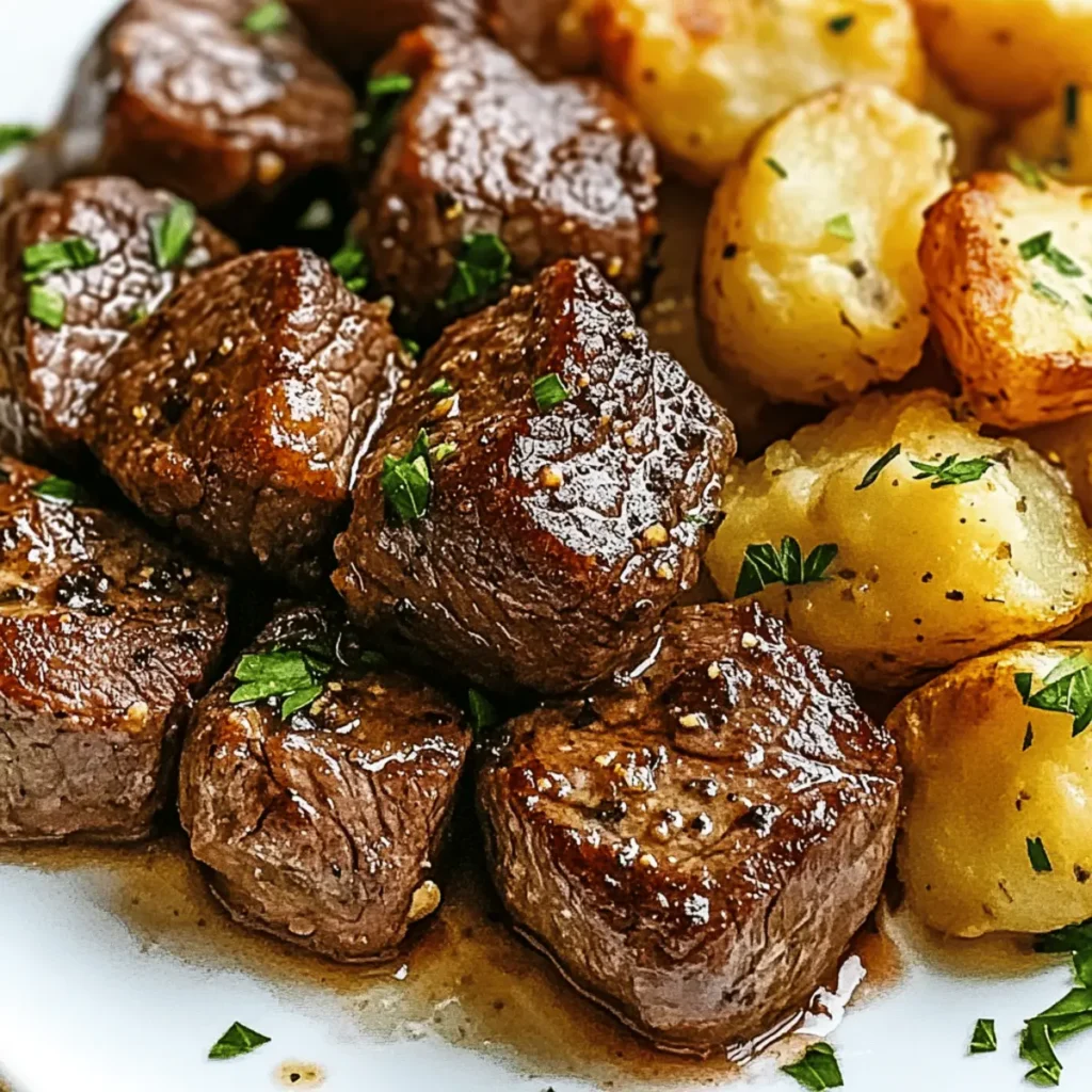 Garlic Butter Steak Bites and Potatoes