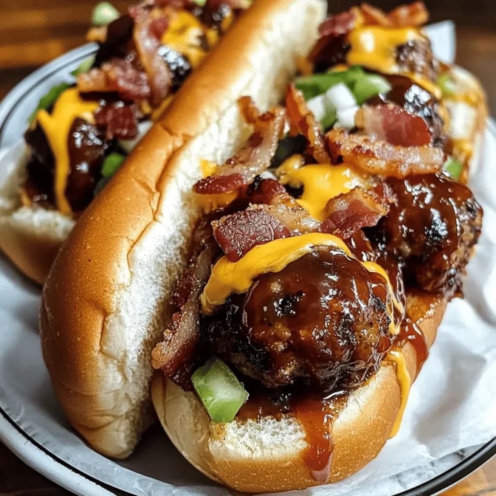 Bourbon BBQ Bacon Cheeseburger Meatball Subs
