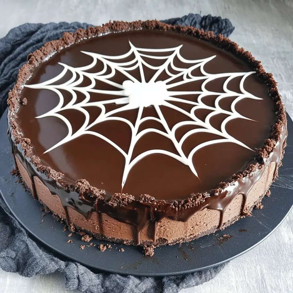 Chocolate Spiderweb Cheesecake (No Bake)