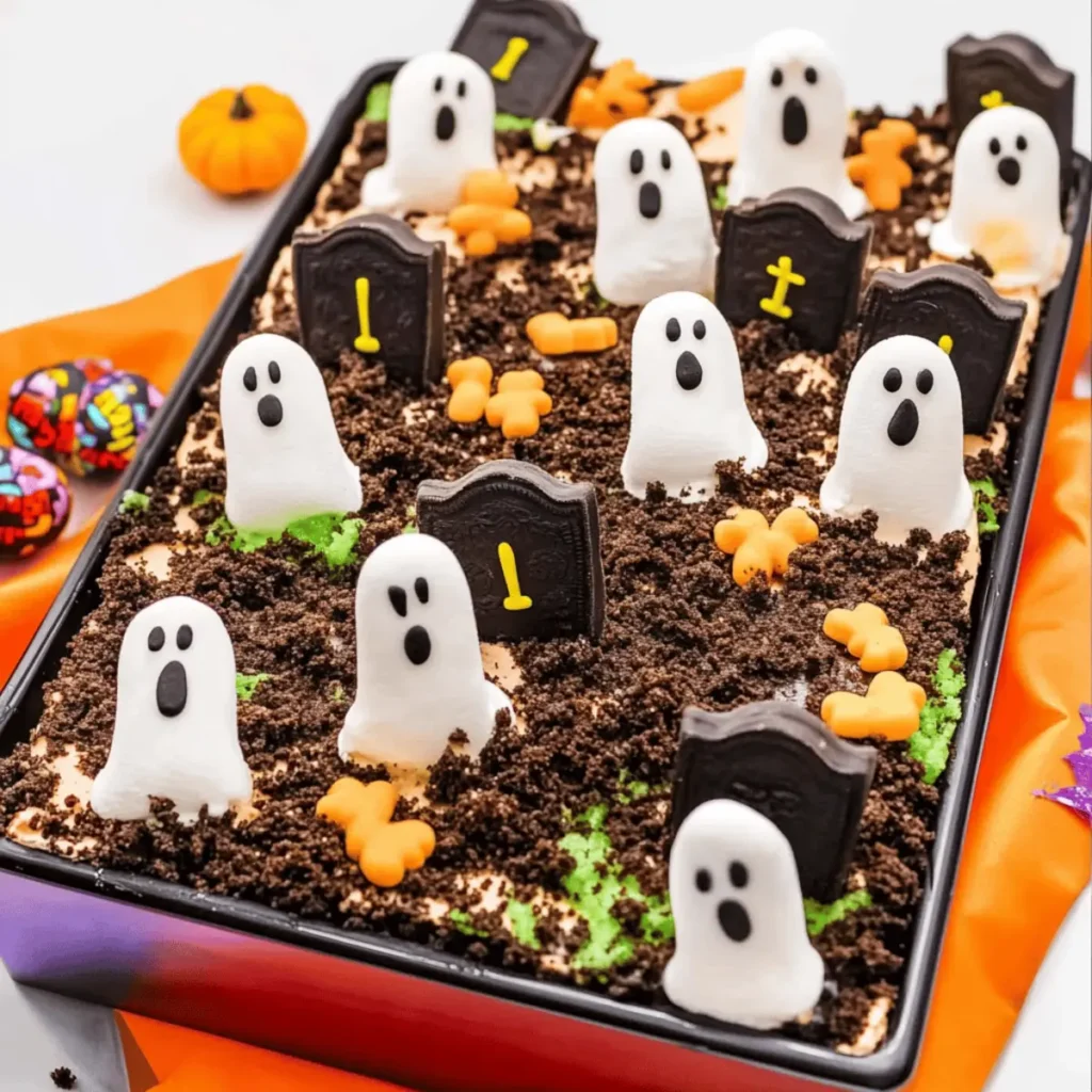 Halloween Graveyard Chocolate Poke Cake