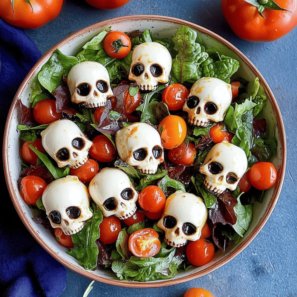 Halloween Salad with Cheesy Mozzarella Skulls for Fun Flavors
