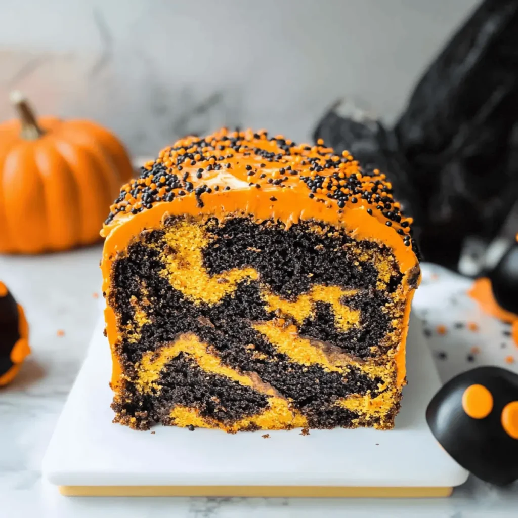 Orange and Black Halloween Marble Cake