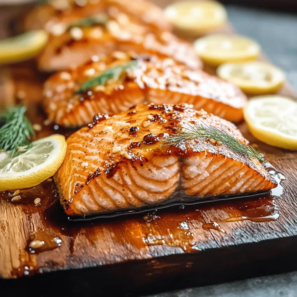 Cedar Plank Grilled Salmon with Sweet Honey Ginger Marinade