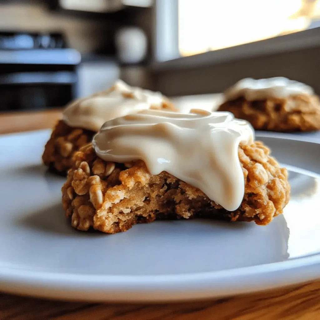 Soft Chewy Pumpkin Oatmeal Cookies Maple Frosting
