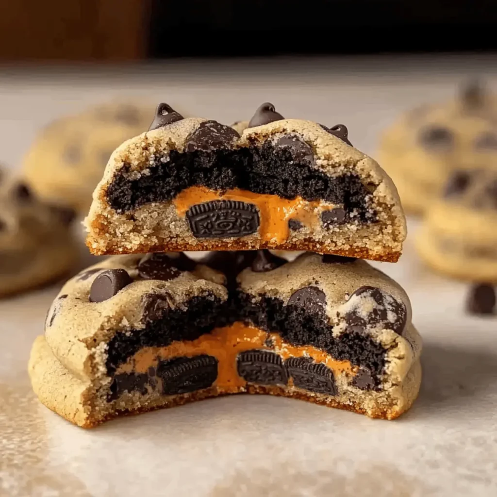 Halloween Oreo Stuffed Chocolate Chip Cookies