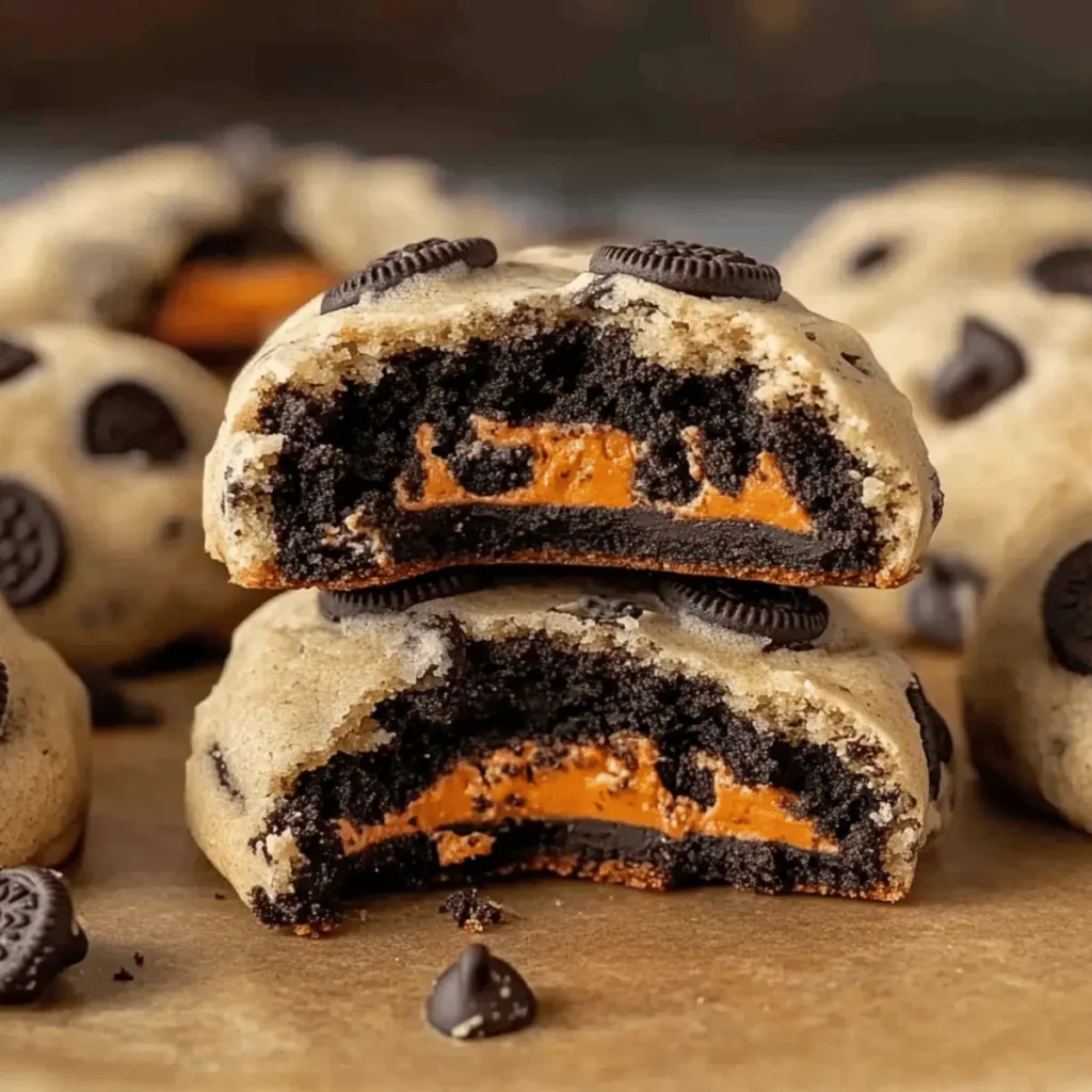 Halloween Oreo Stuffed Chocolate Chip Cookies