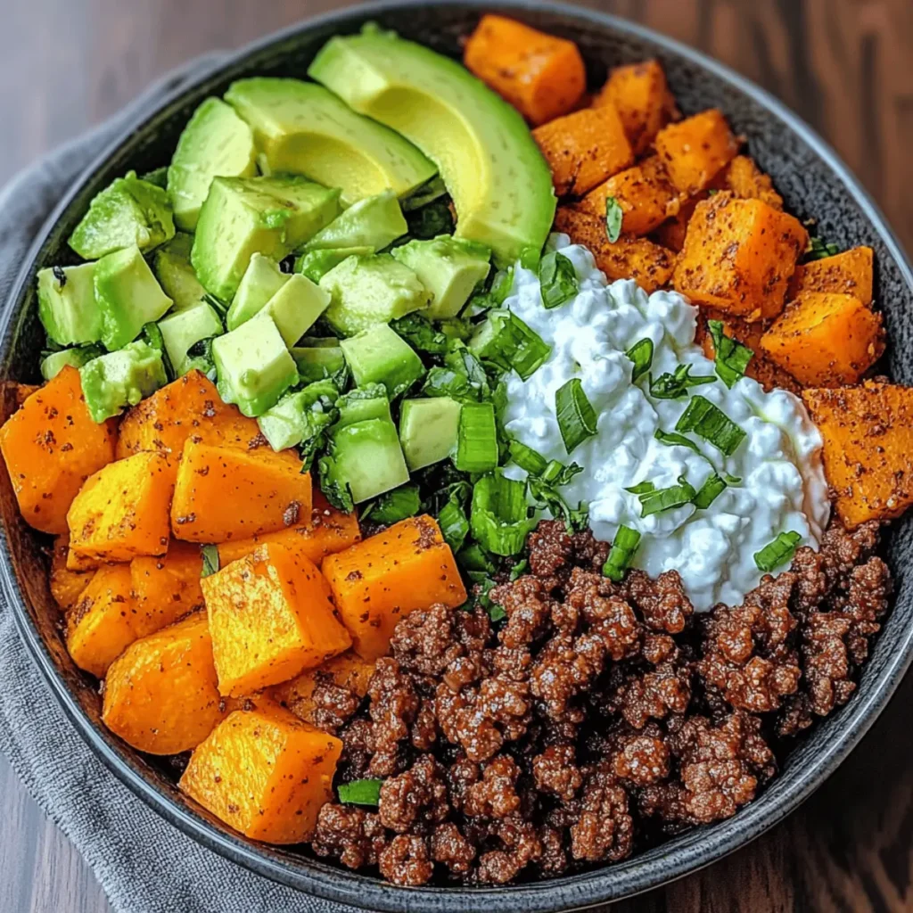 Spicy Ground Beef & Sweet Potato Protein Bowl