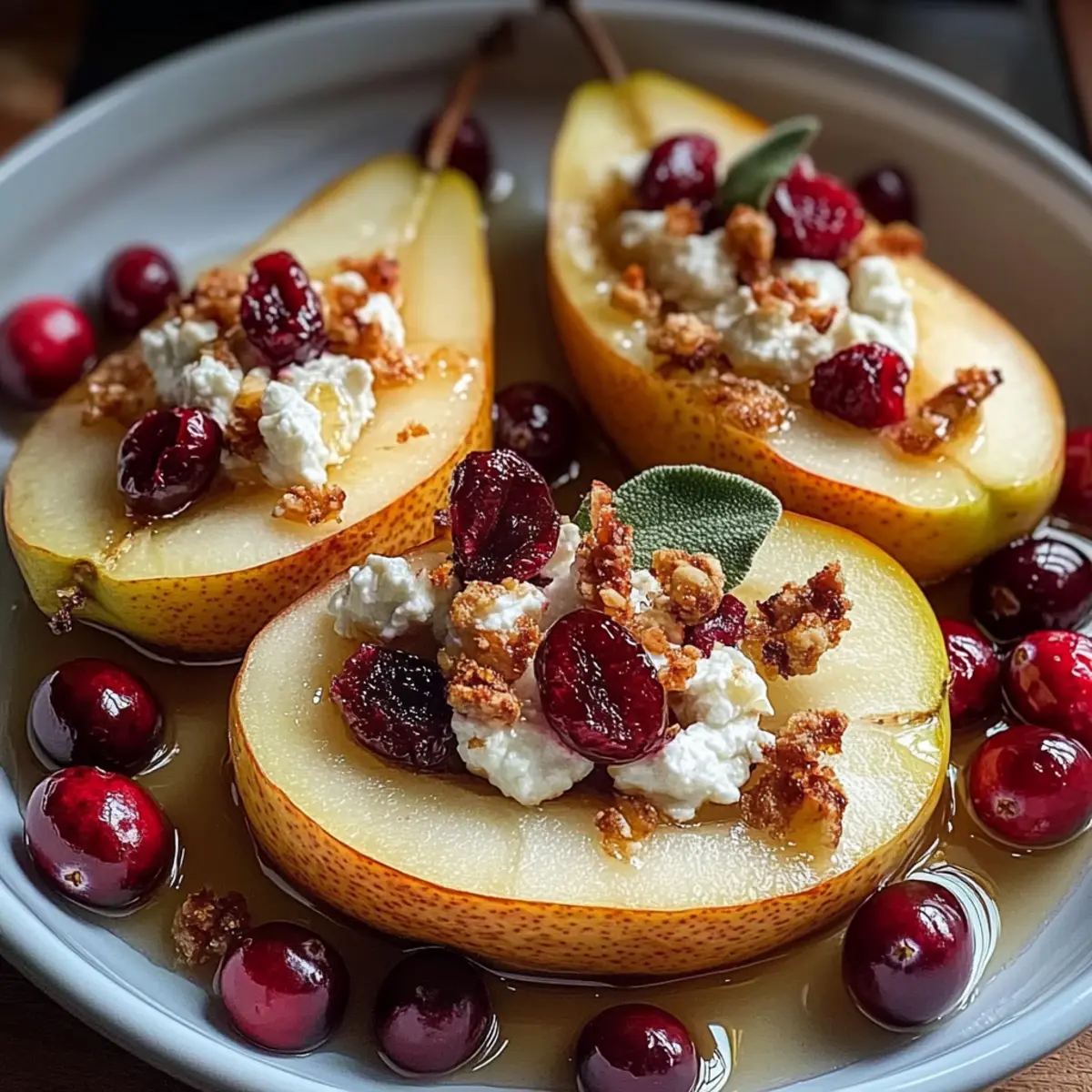 Baked Pears with Goat Cheese, Honey, and Cranberries