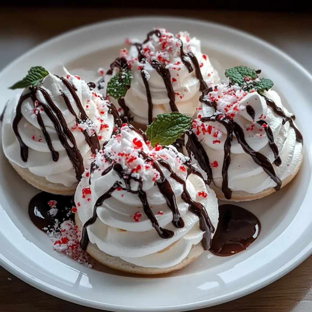 Delicate and Crispy Peppermint Meringues with a Sweet Chocolate Drizzle