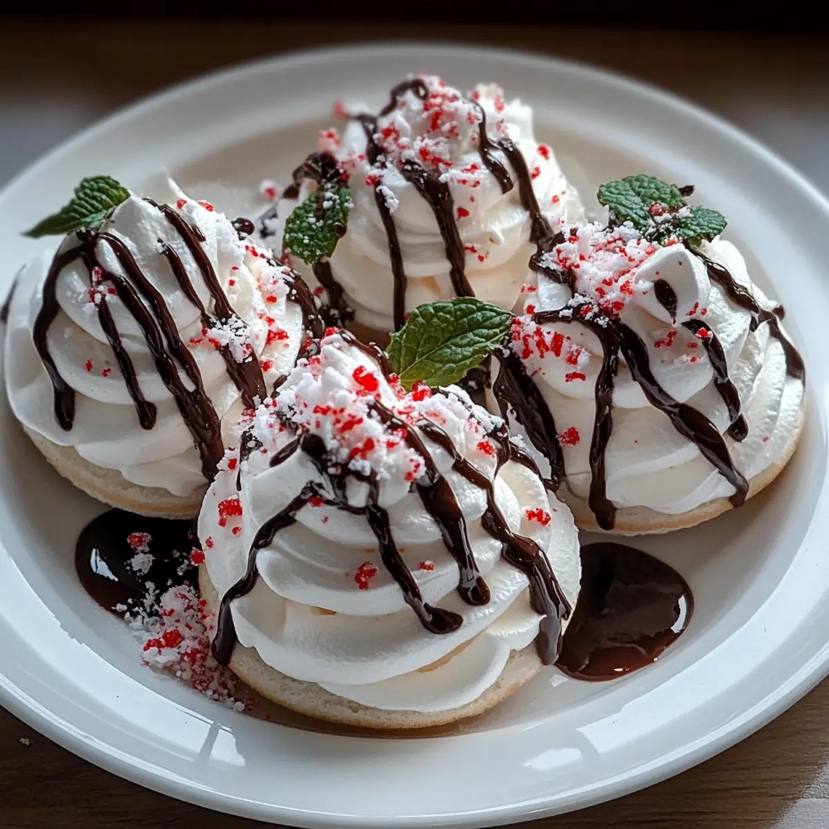 Delicate and Crispy Peppermint Meringues with a Sweet Chocolate Drizzle
