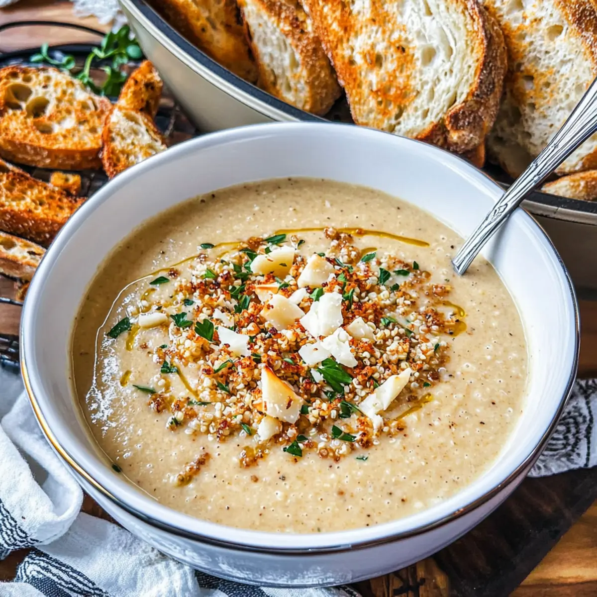 Asiago Roasted Garlic Cauliflower Soup