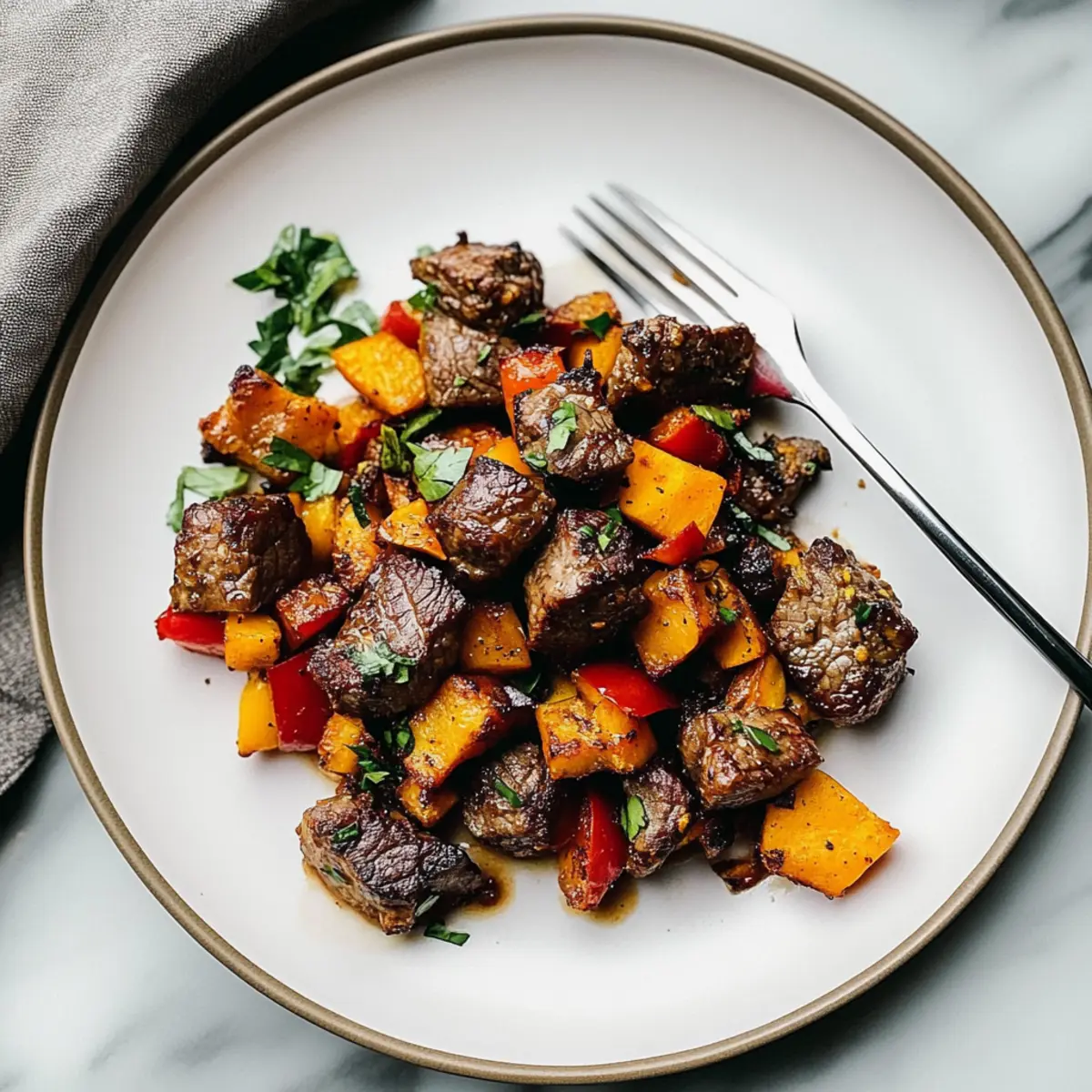 Steak Bites with Sweet Potatoes and Peppers