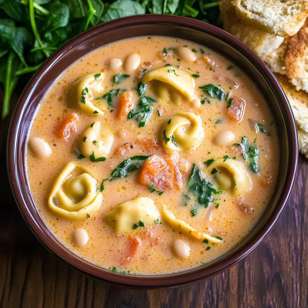 Tuscan Garlic Tortellini Soup