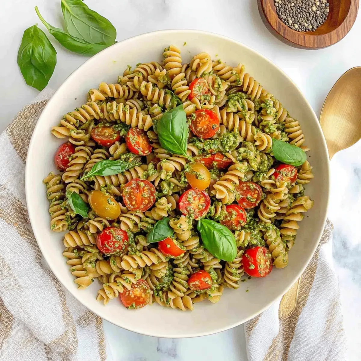 Pesto Red Lentil Pasta Salad