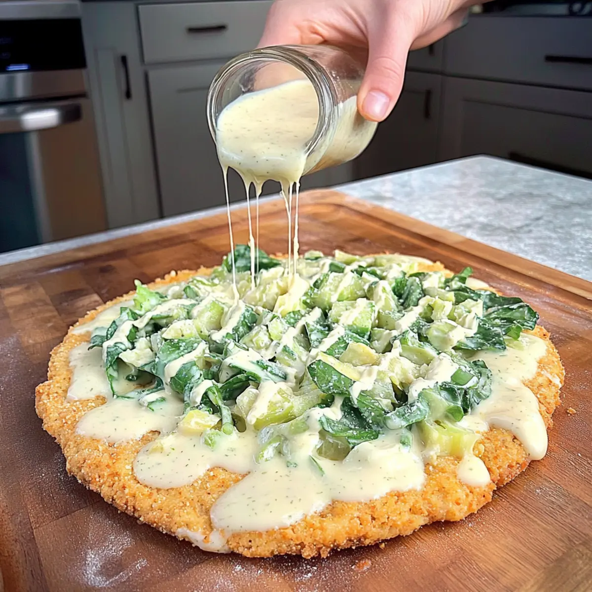 Chicken Crust Caesar Salad Pizza