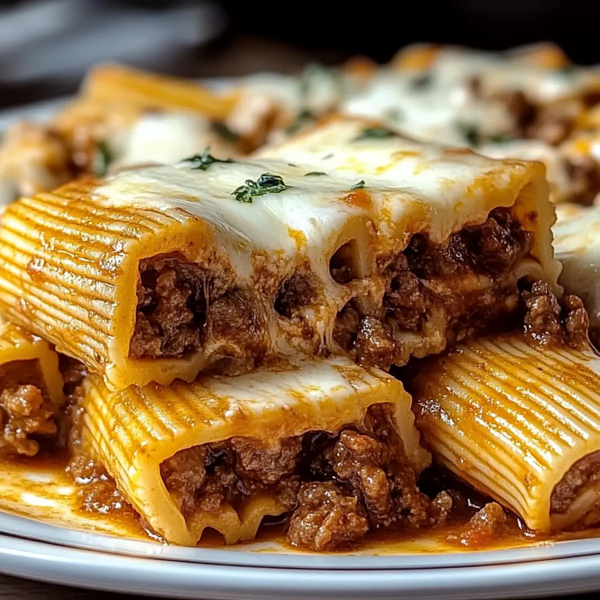 Baked Rigatoni Stuffed with Beef Ragu