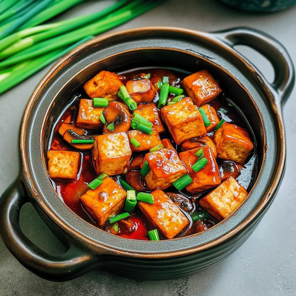 Savory Braised Tofu & Mushrooms in Sweet Caramel Sauce