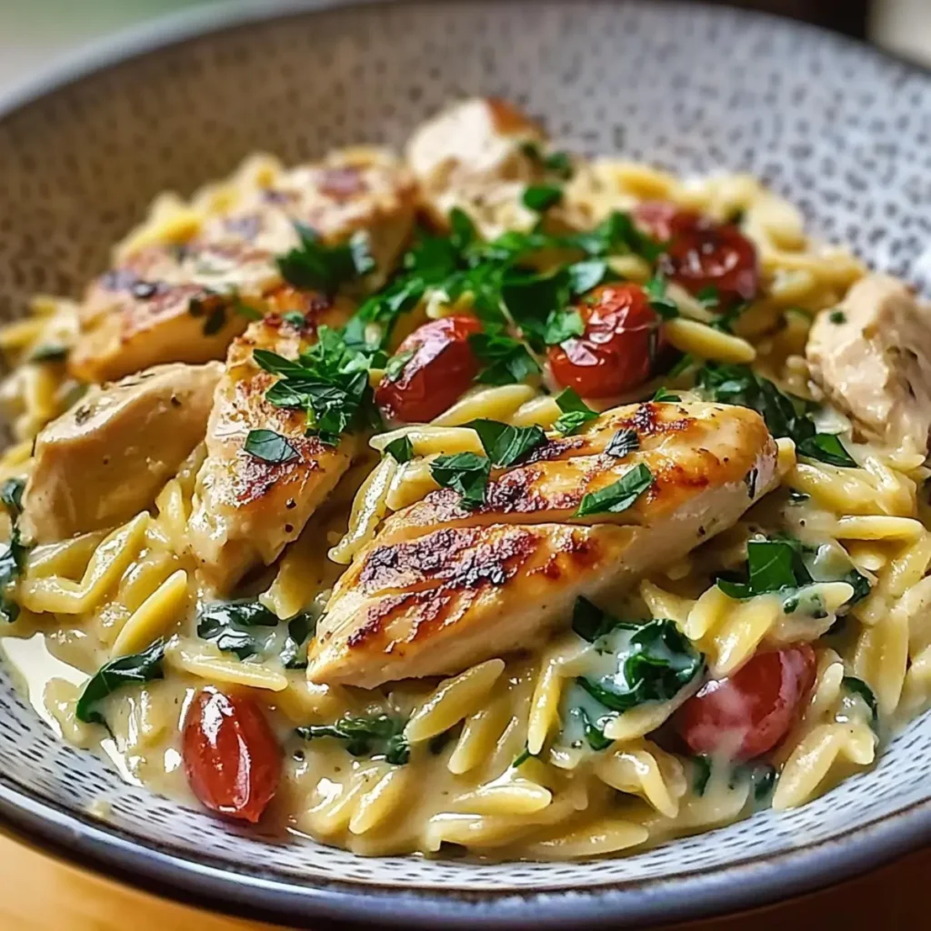 Mediterranean Creamy Chicken Orzo