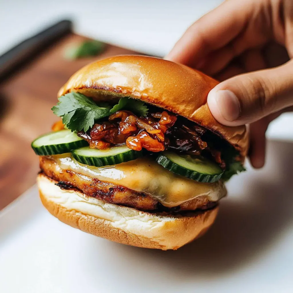 Gochujang Chicken Burgers with Sweet and Spicy Kimchi Jam