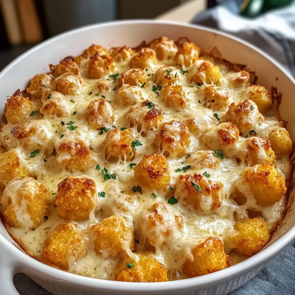 Chicken Alfredo Tater Tot Casserole