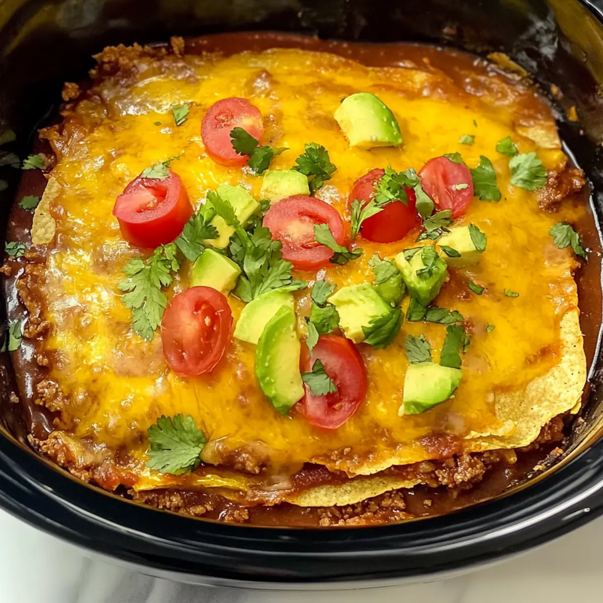 Slow Cooker Layered Beef Enchiladas
