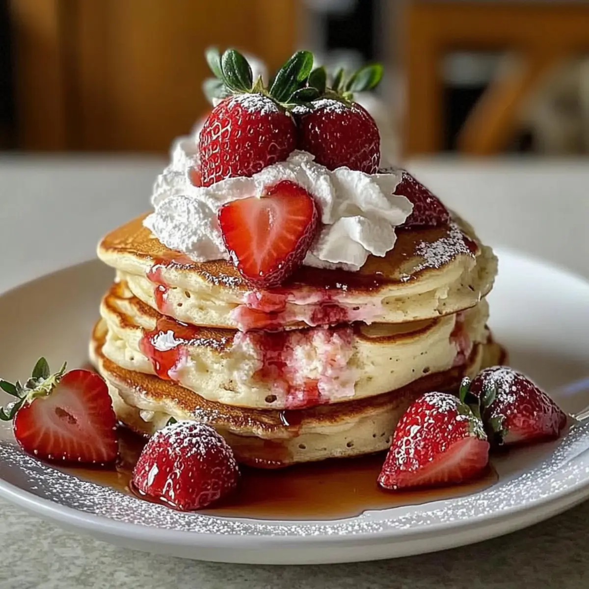 Fluffy Strawberry Cheesecake Pancakes
