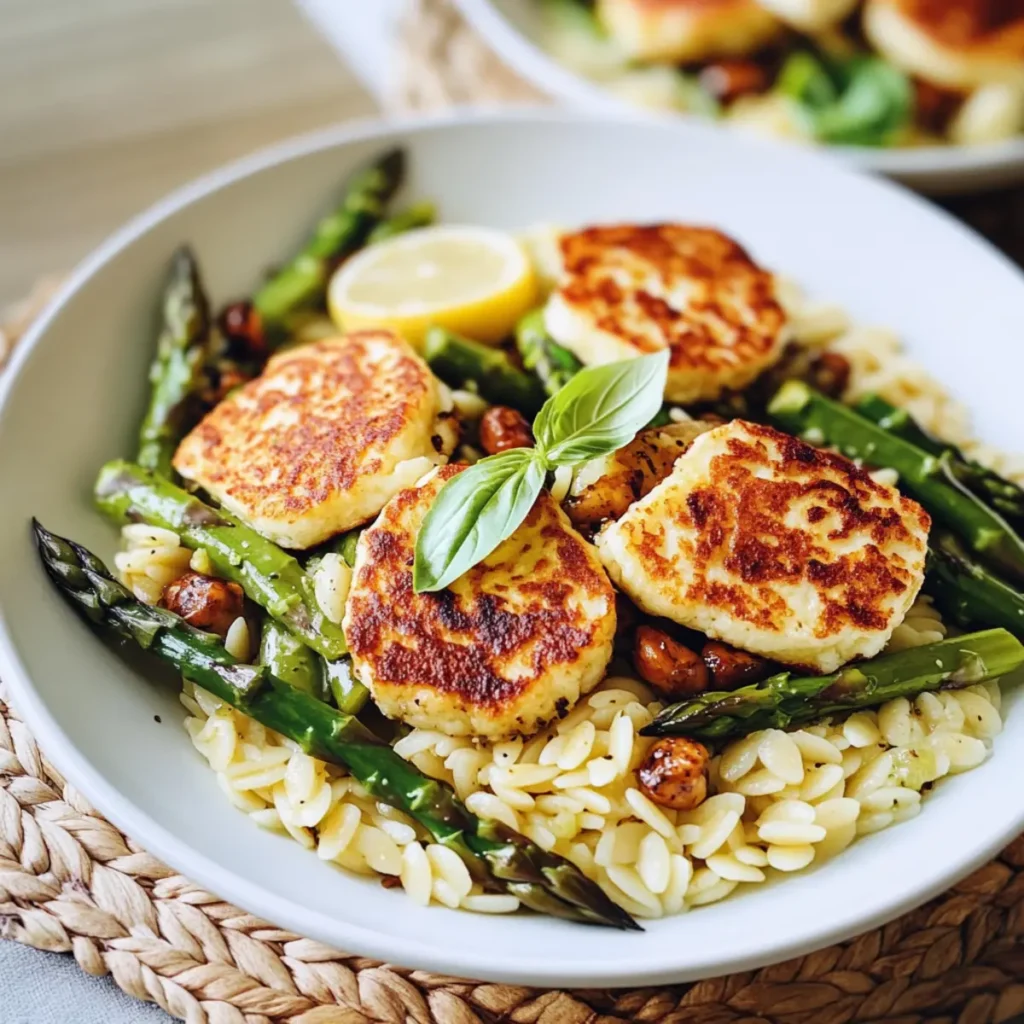 Lemon Orzo with Asparagus and Halloumi