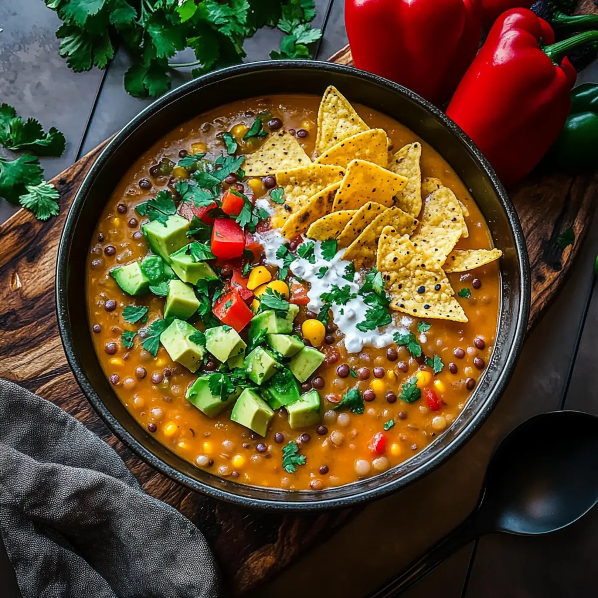 Vegetarian Lentil Tortilla Soup