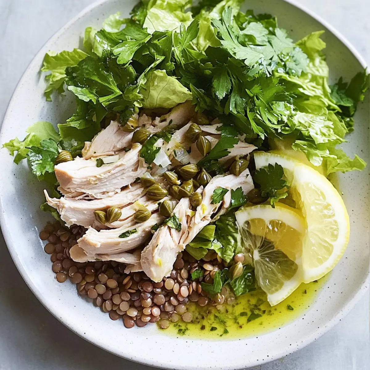 Poached Chicken Salad with Lentils