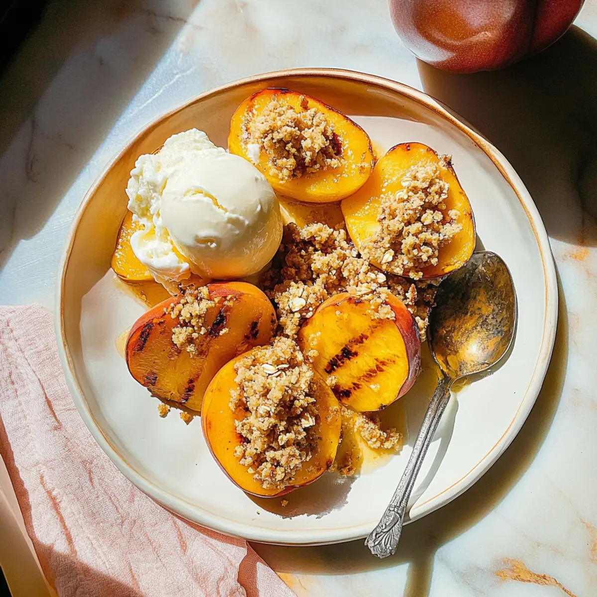 Grilled Peaches with Oat Crumble & Vanilla Ice Cream