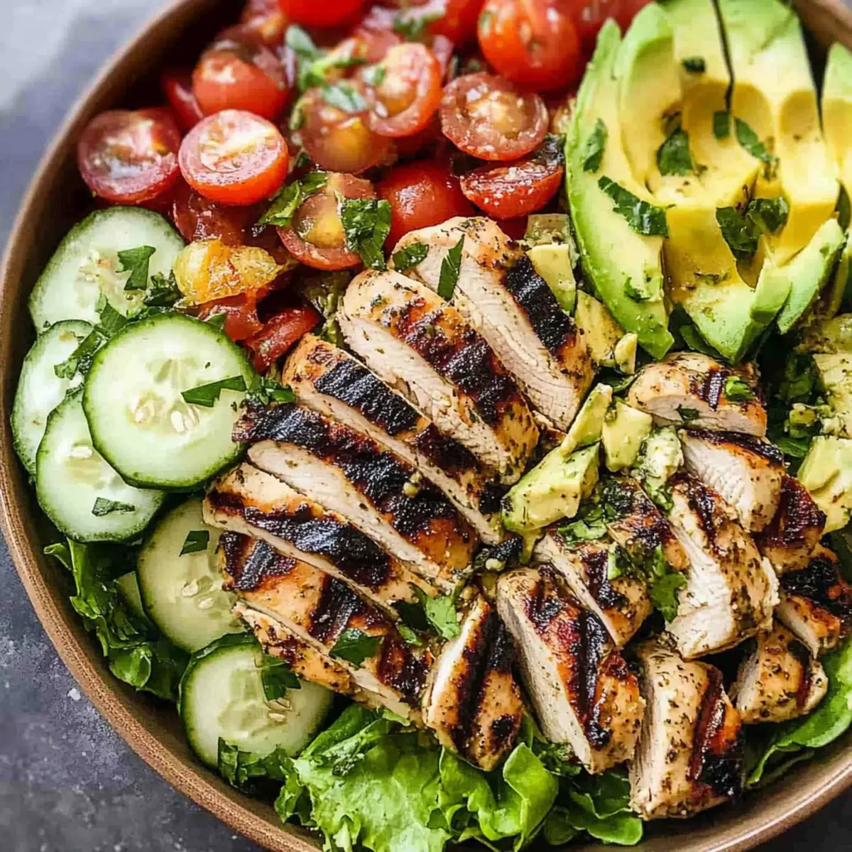 Grilled Lemon Herb Mediterranean Chicken Salad