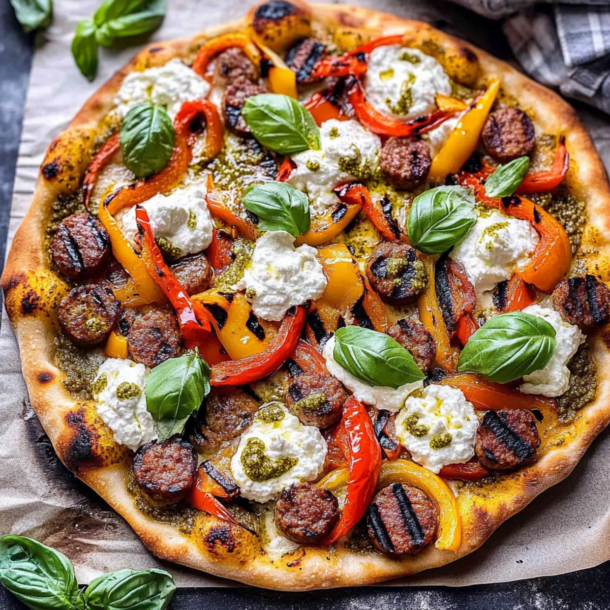 Grilled Sausage and Peppers Pizza