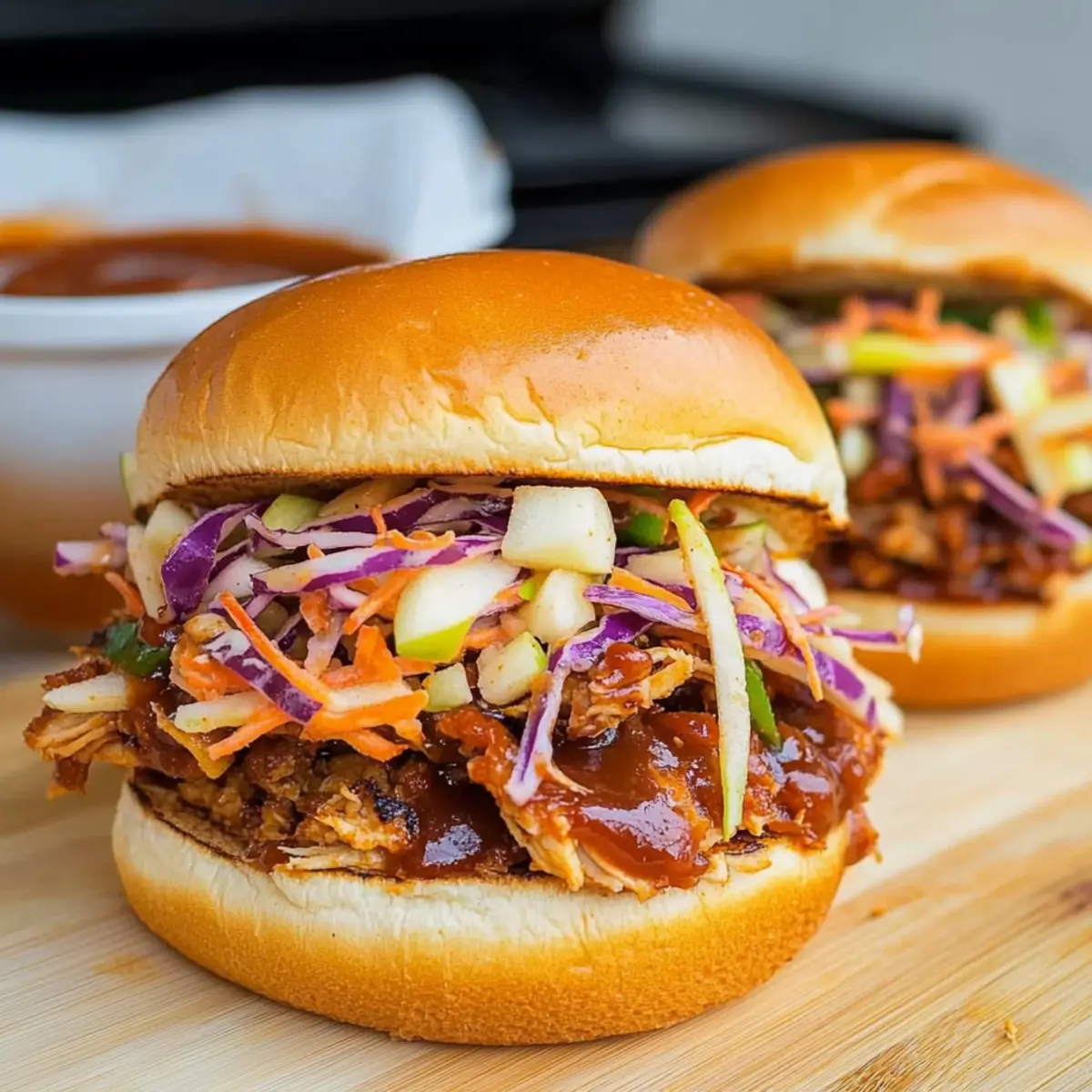 Apple BBQ Pulled Chicken Sandwiches