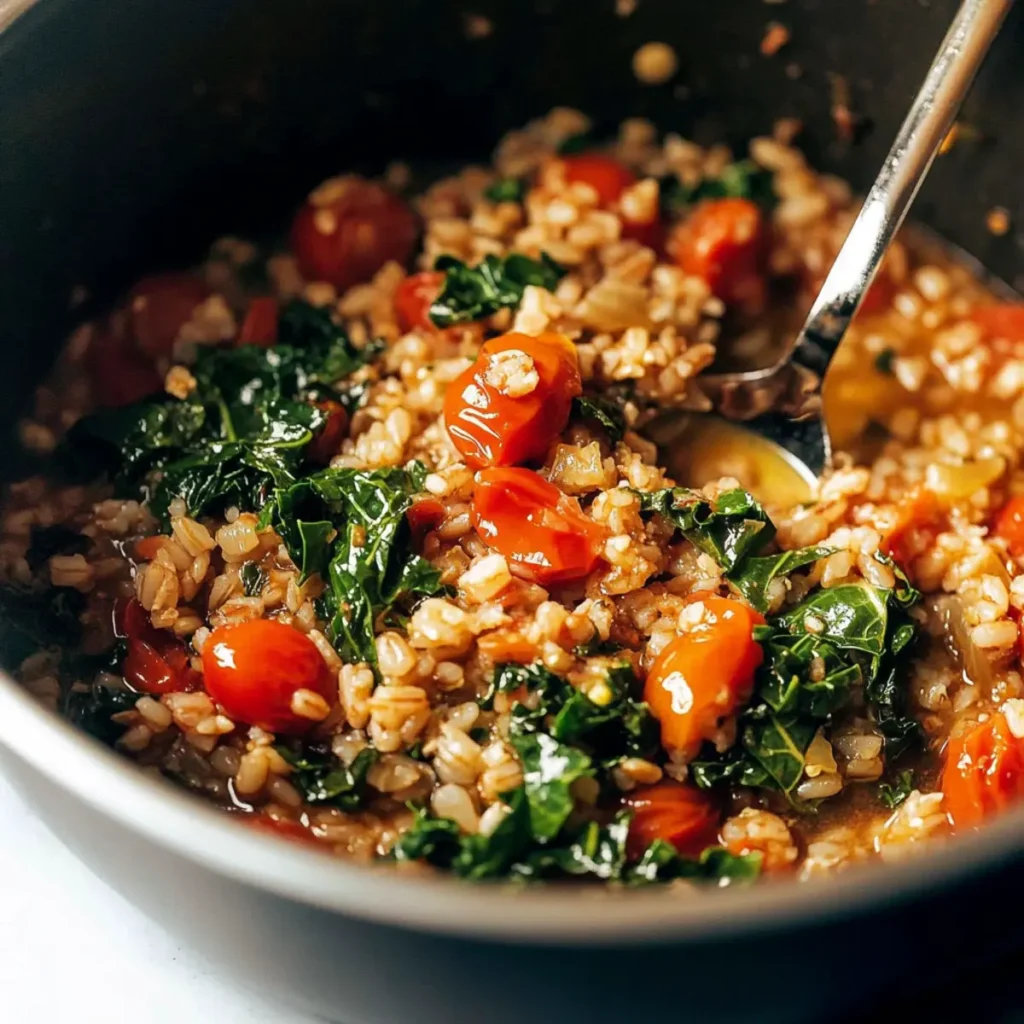 One-Pan Farro with Tomatoes and Kale for Cozy Weeknight Dinners
