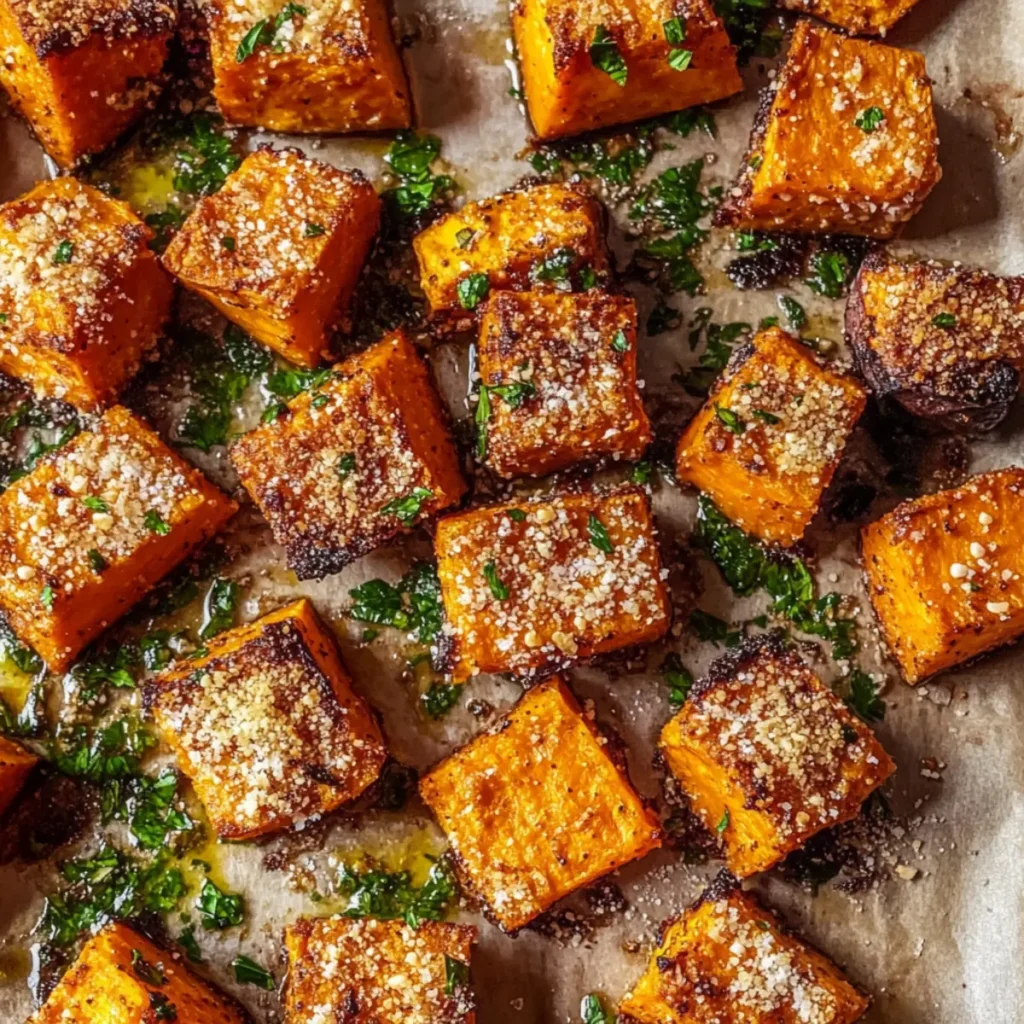 Crispy Garlic Parmesan Roasted Sweet Potatoes for Savory Joy