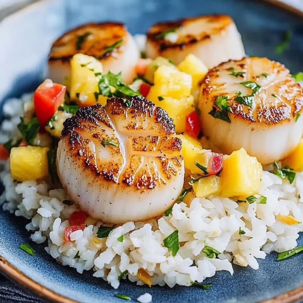 Seared Scallops with Coconut Rice & Pineapple Salsa Bliss