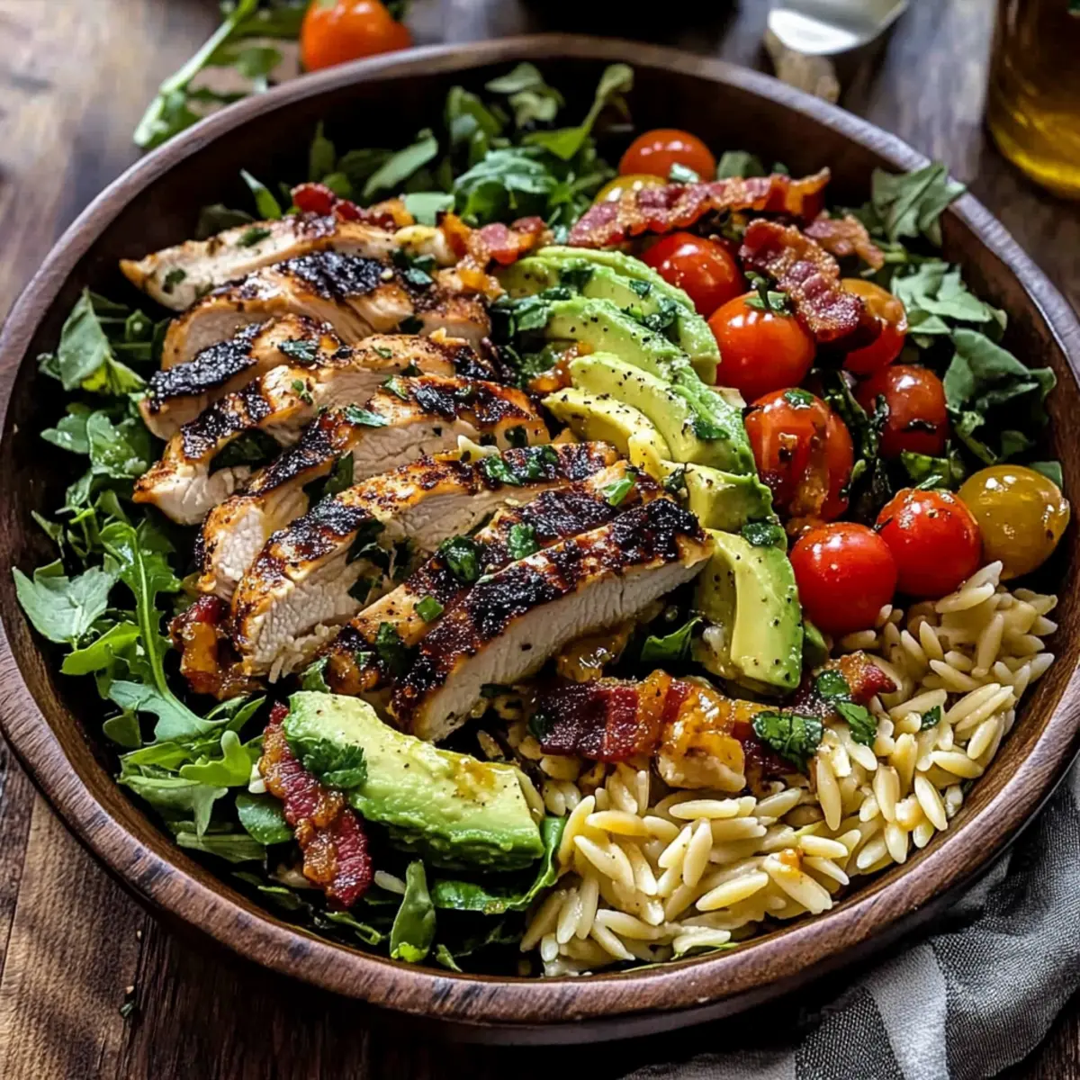 Grilled Lemon Herb Chicken Avocado Orzo Salad