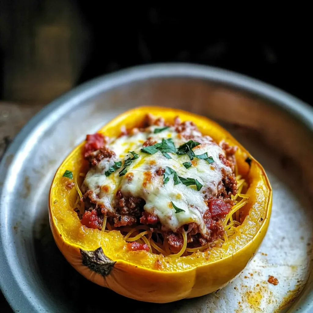 Italian Sausage Stuffed Spaghetti Squash Boats