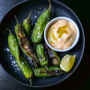 Blistered Shishito Peppers with Sriracha Aioli