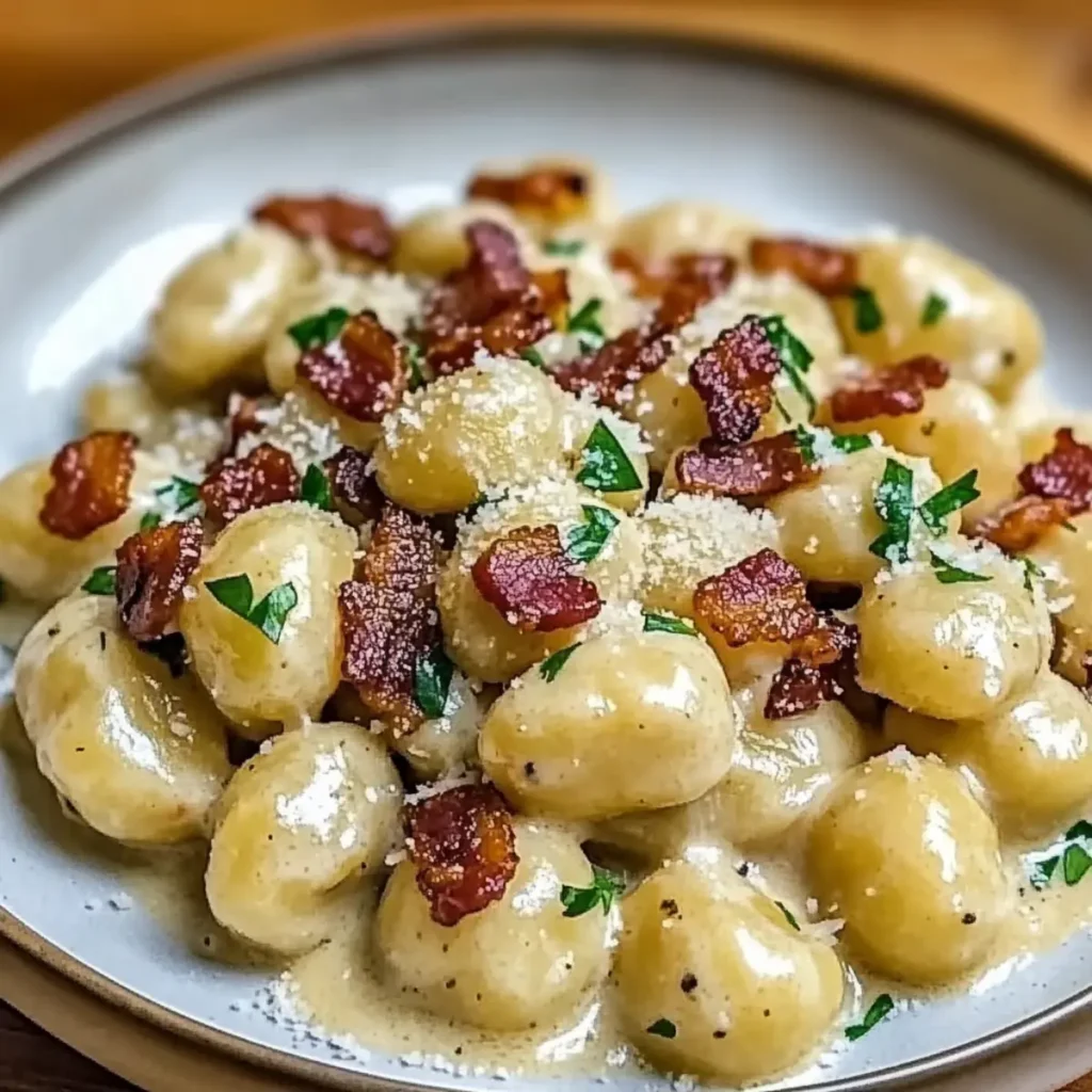 Creamy Gnocchi Carbonara with Bacon & Parmesan Bliss