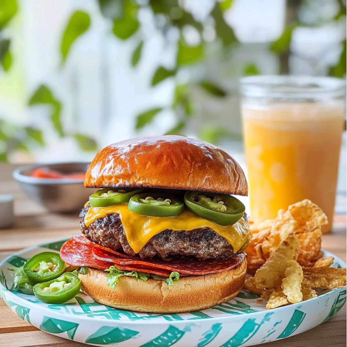 Beef Burgers with Jalapeños, Cheddar, and Crispy Pepperoni