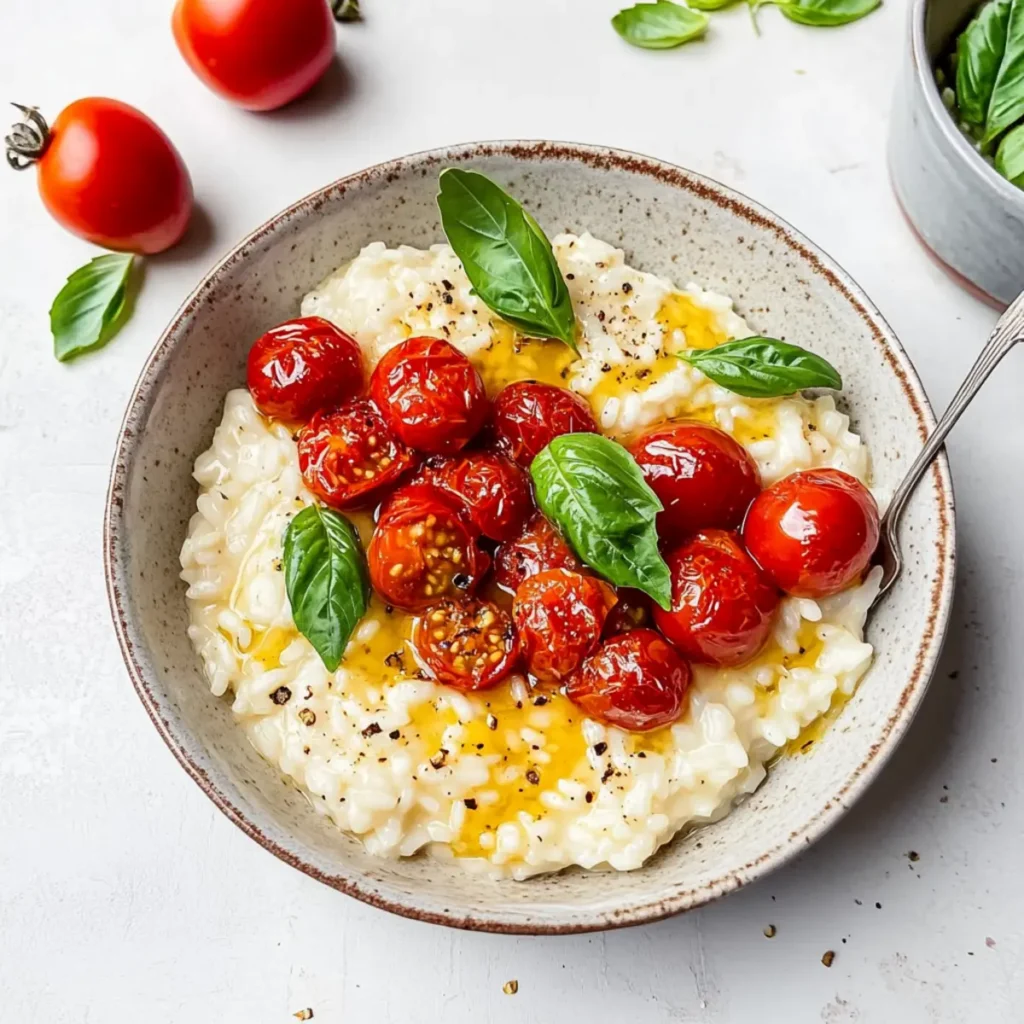 Delicious Goat Cheese Risotto with Sweet Tomato Confit
