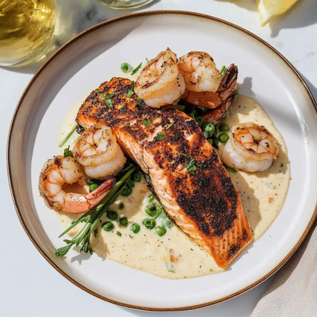 Grilled Blackened Salmon with Shrimp