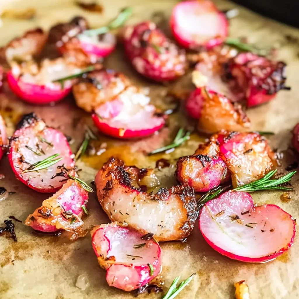 Smashed Rosemary Garlic Roasted Radishes